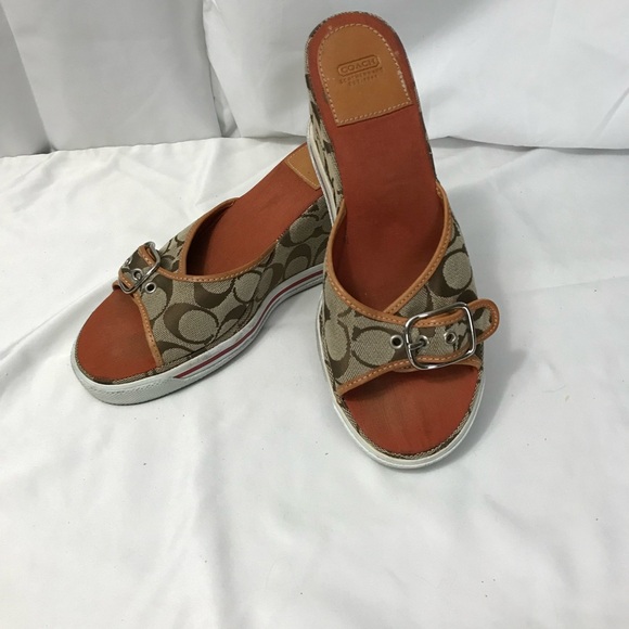 Coach Shoes - Coach Alyssa Women's Wedge Sandals in Brown Signature Canvas Size 8.5 EUC